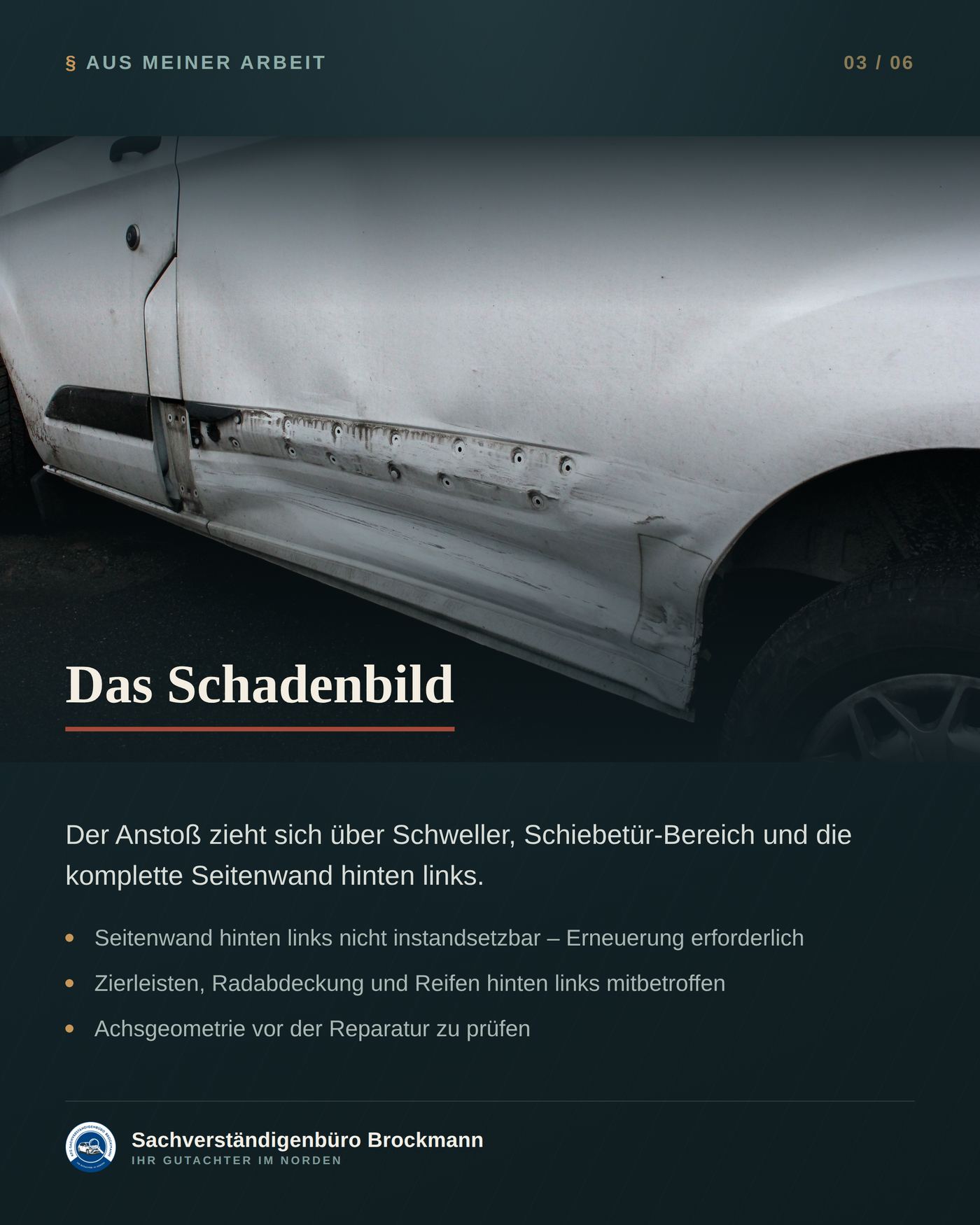 Ford Transit Custom – Anstoß über die ganze linke Fahrzeugseite – Dokumentation Seite 3 von 6