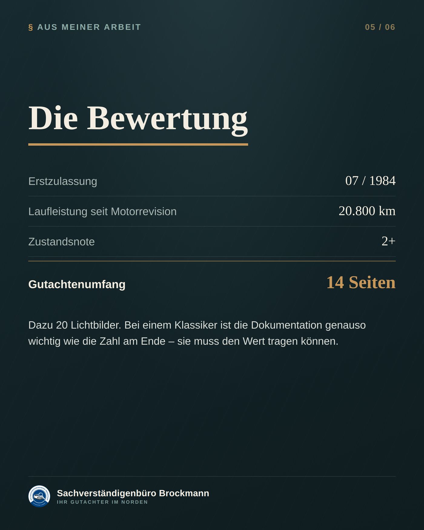 Oldtimer, 42 Jahre alt – Wertgutachten über 79.500 € – Dokumentation Seite 5 von 6