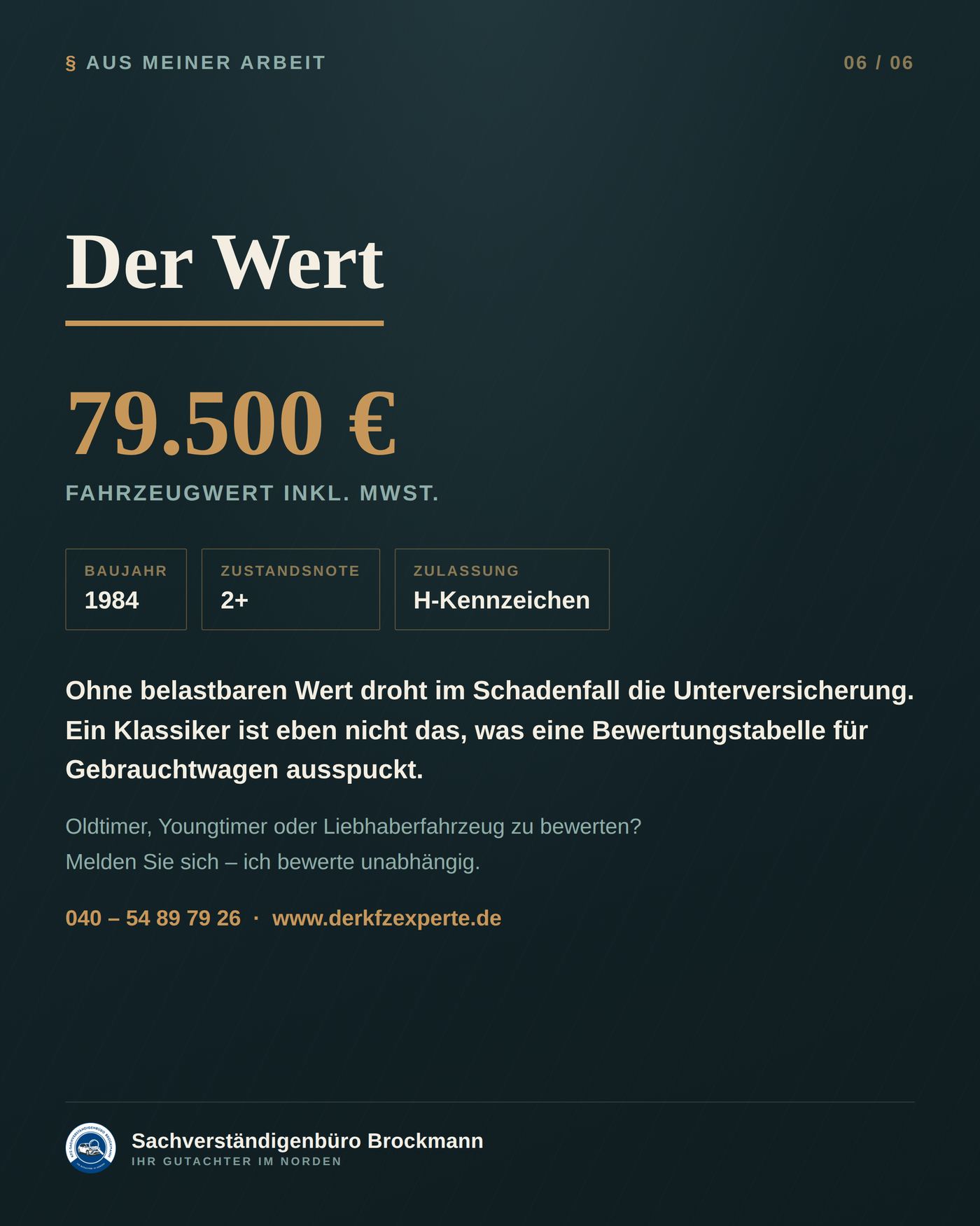 Oldtimer, 42 Jahre alt – Wertgutachten über 79.500 € – Dokumentation Seite 6 von 6