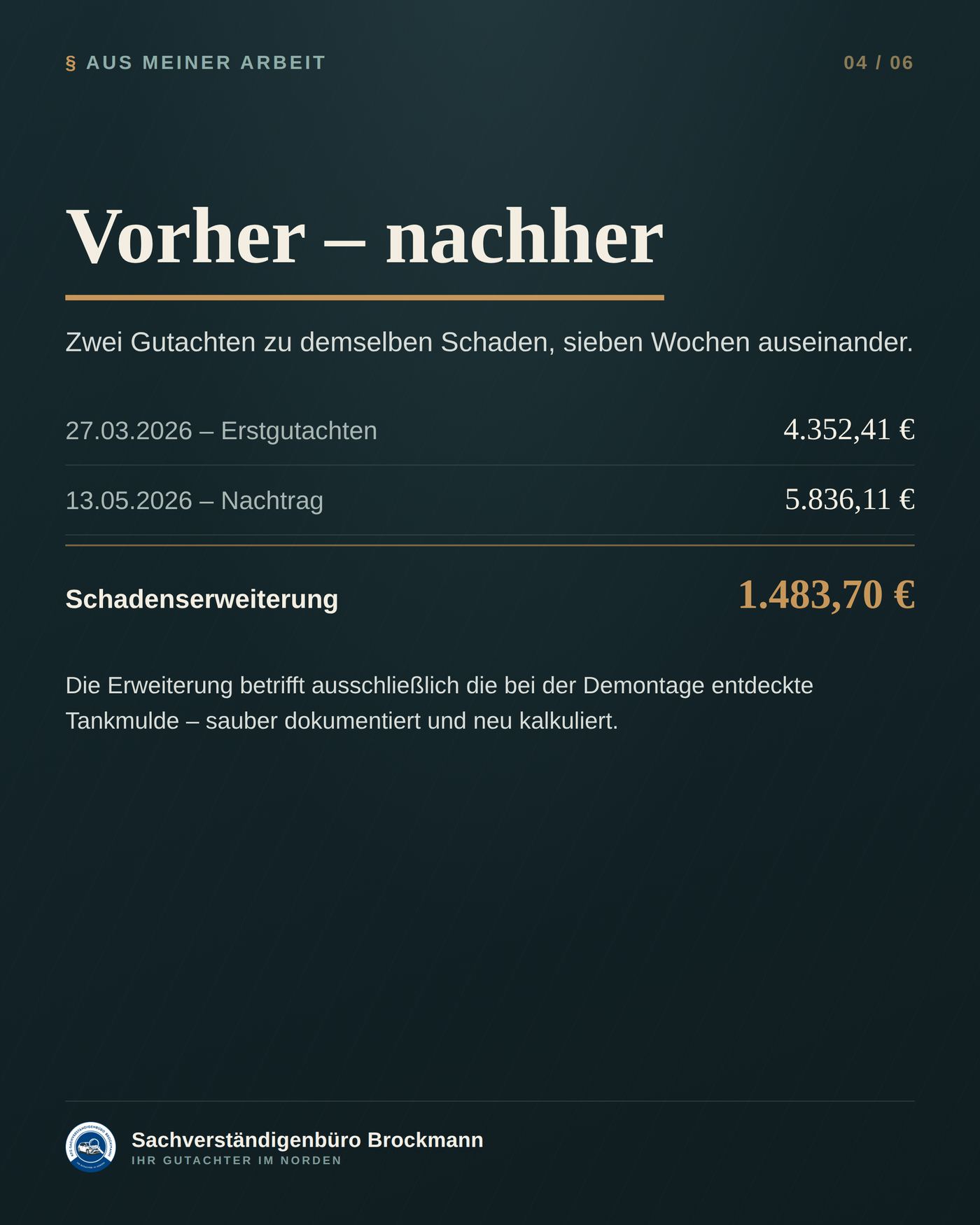 Nachtrag nach der Demontage – wenn der Schaden größer wird – Dokumentation Seite 4 von 6