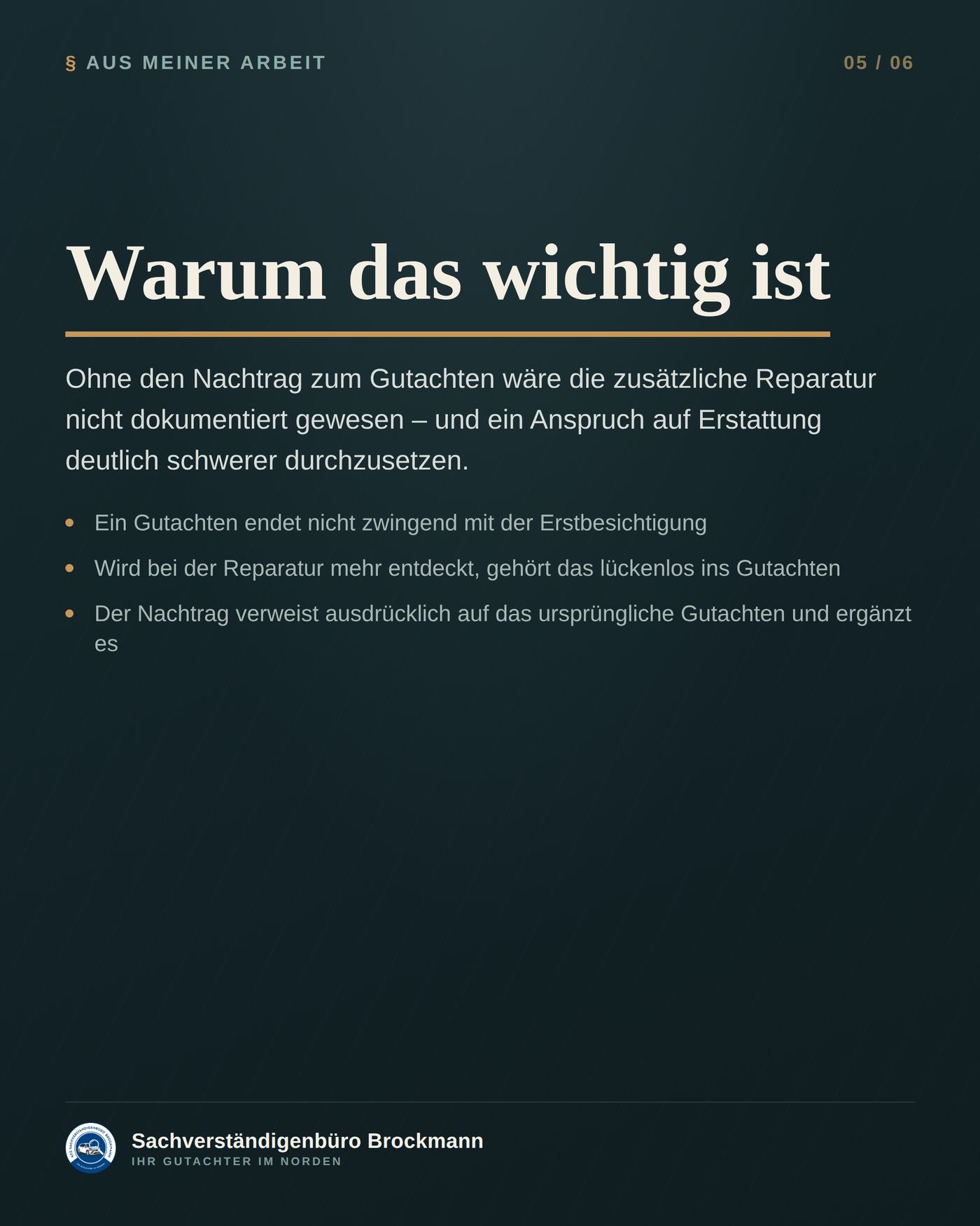 Nachtrag nach der Demontage – wenn der Schaden größer wird – Dokumentation Seite 5 von 6