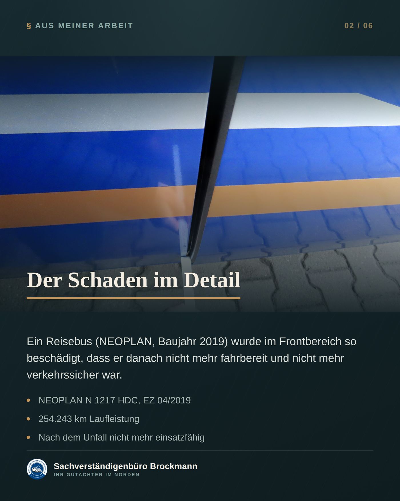 NEOPLAN-Reisebus – Frontschaden und Phantomkalkulation – Dokumentation Seite 2 von 6