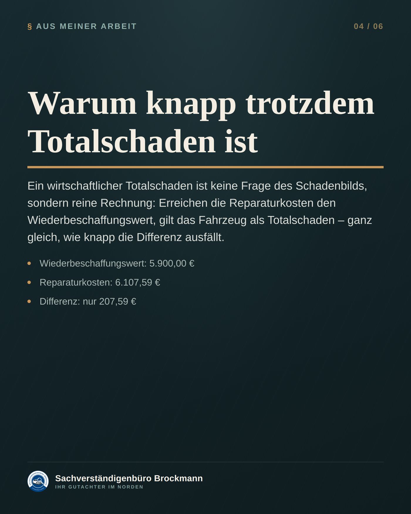 Knapper wirtschaftlicher Totalschaden – 207 € über der Grenze – Dokumentation Seite 4 von 6