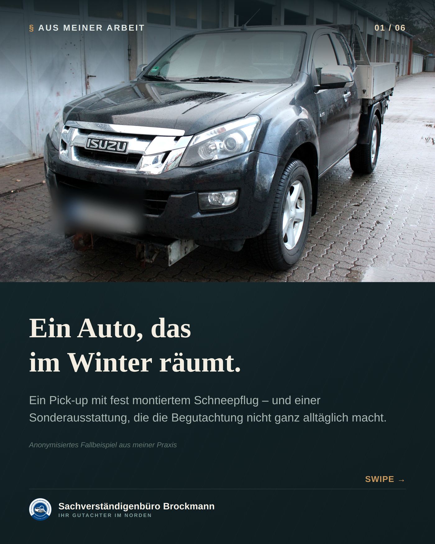 Isuzu D-Max mit Schneepflug – Anbaugerät im Gutachten