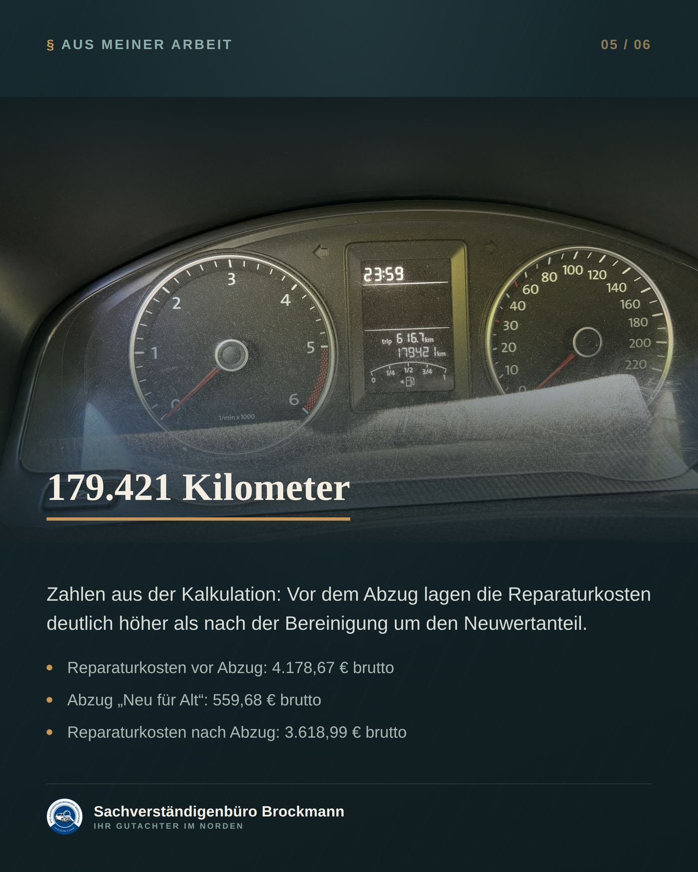 VW T5 Transporter – der Abzug „neu für alt“ nachvollziehbar gerechnet &ndash; Dokumentation Seite 5 von 6