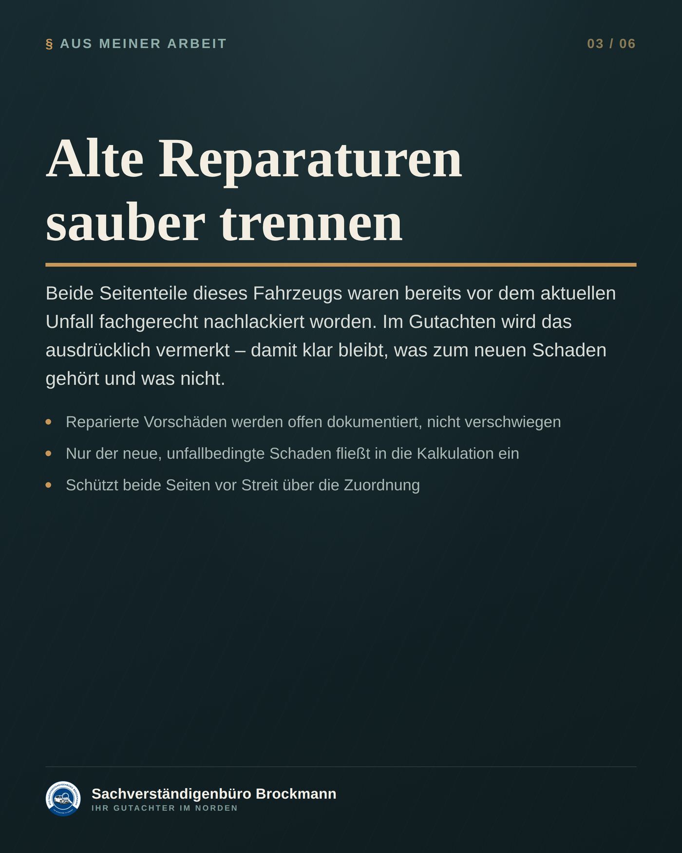VW Jetta – Vorschäden an zwei Seitenteilen sauber abgrenzen – Dokumentation Seite 3 von 6