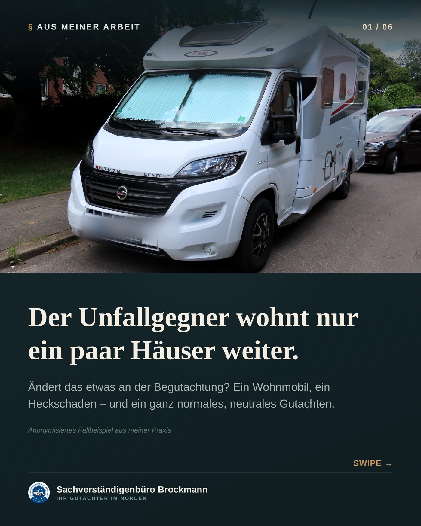 Wohnmobil auf Fiat-Basis – Heckschaden neutral begutachtet