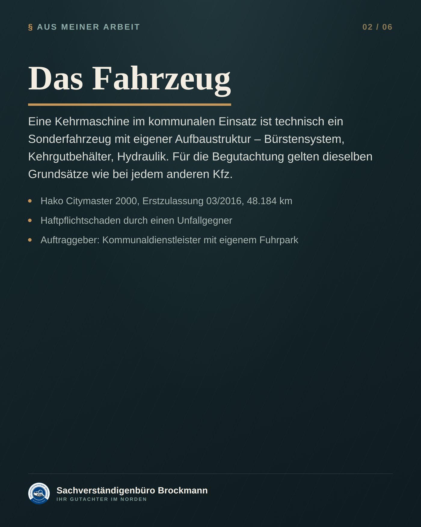 Kommunale Kehrmaschine – Sonderfahrzeug, normale Begutachtung &ndash; Dokumentation Seite 2 von 5