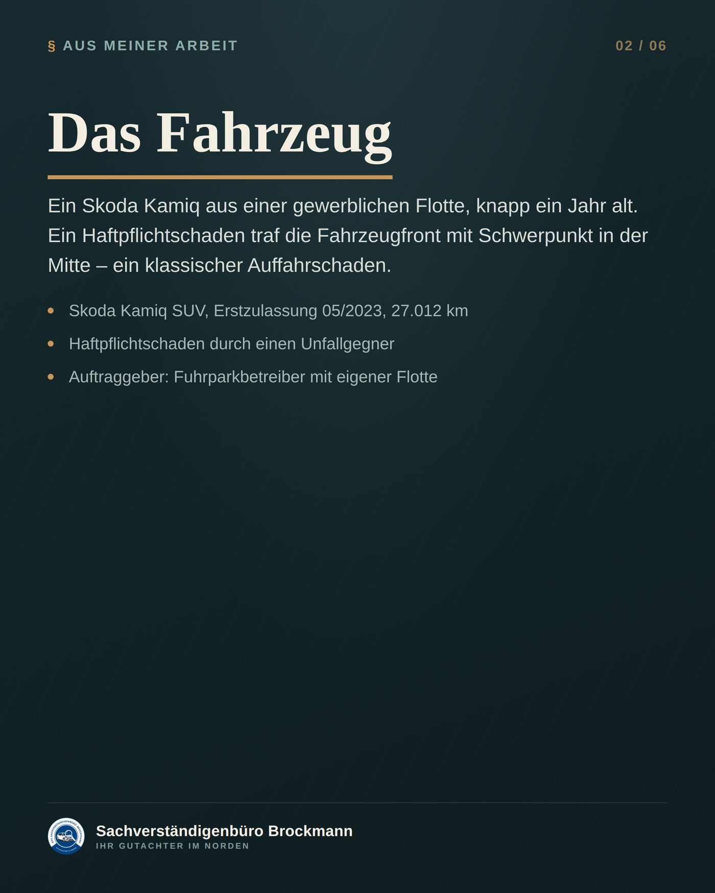 Flotten-SUV – Frontschaden mit Kalibrierung der Assistenzsysteme &ndash; Dokumentation Seite 2 von 6