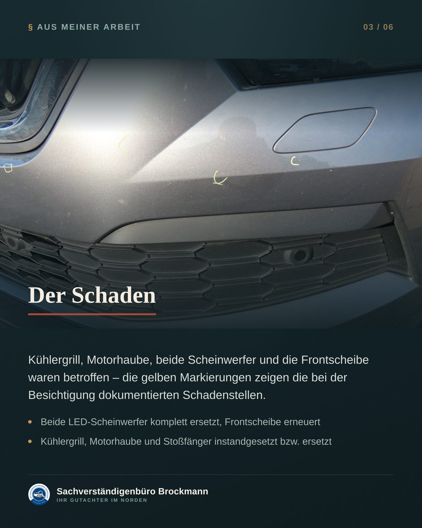 Flotten-SUV – Frontschaden mit Kalibrierung der Assistenzsysteme &ndash; Dokumentation Seite 3 von 6