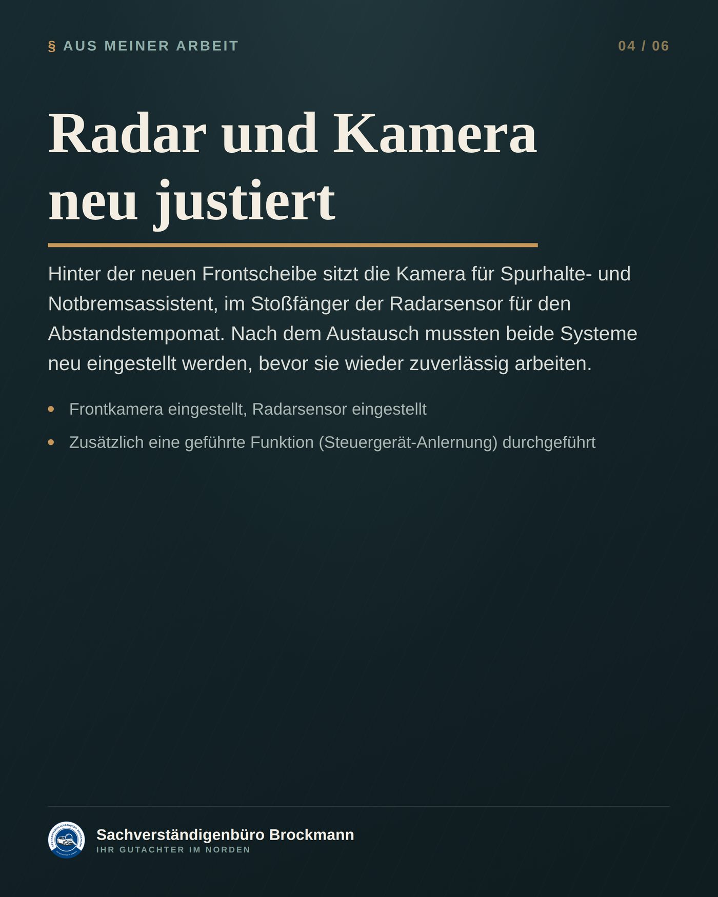 Flotten-SUV – Frontschaden mit Kalibrierung der Assistenzsysteme &ndash; Dokumentation Seite 4 von 6