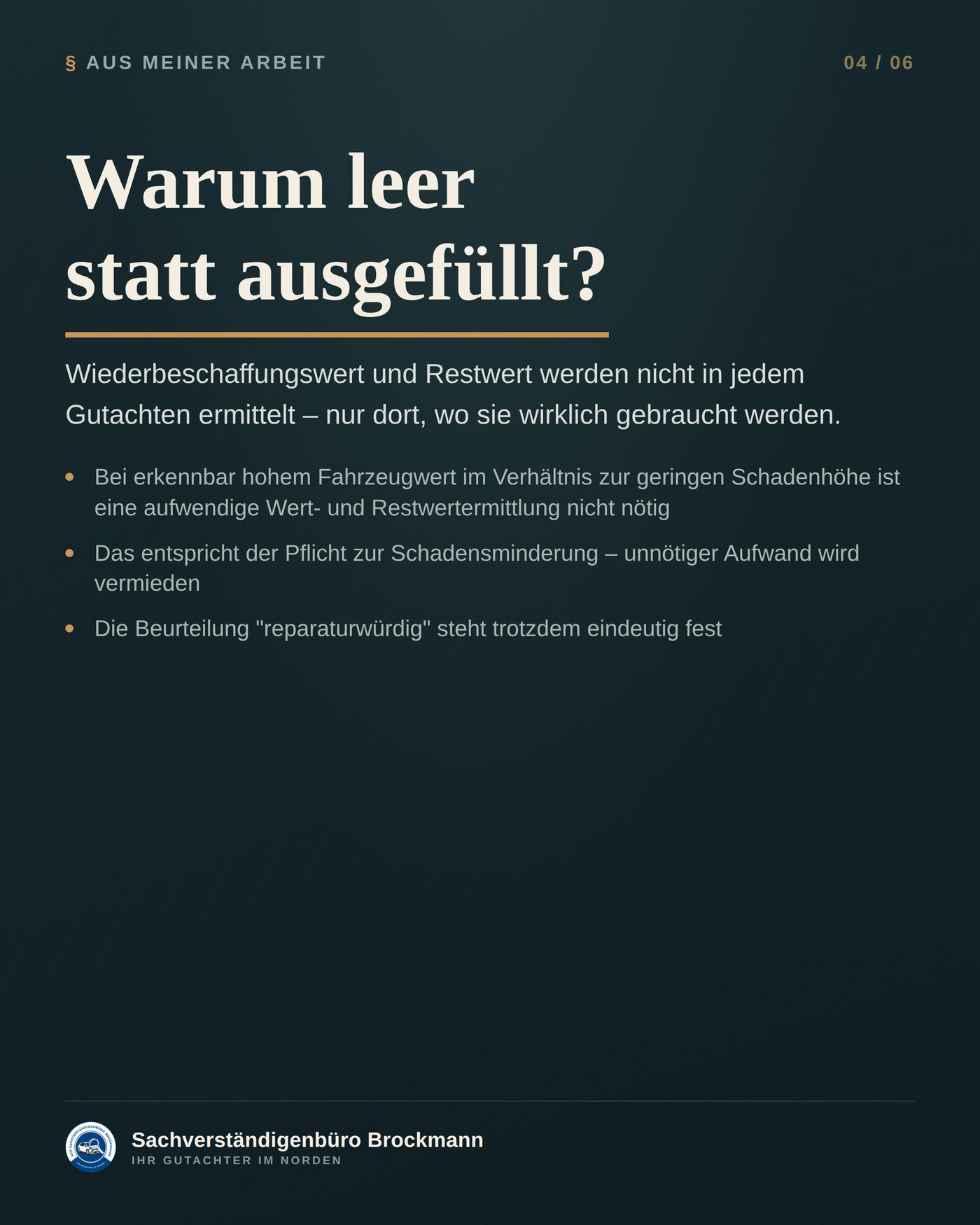 Firmenwagen – warum zwei Gutachtenzeilen bewusst leer blieben – Dokumentation Seite 4 von 6