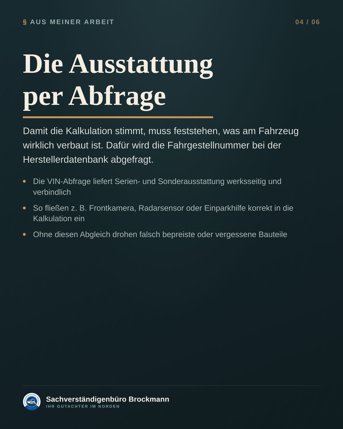 Firmenwagen – die Fahrgestellnummer als Grundlage der Kalkulation &ndash; Dokumentation Seite 4 von 6