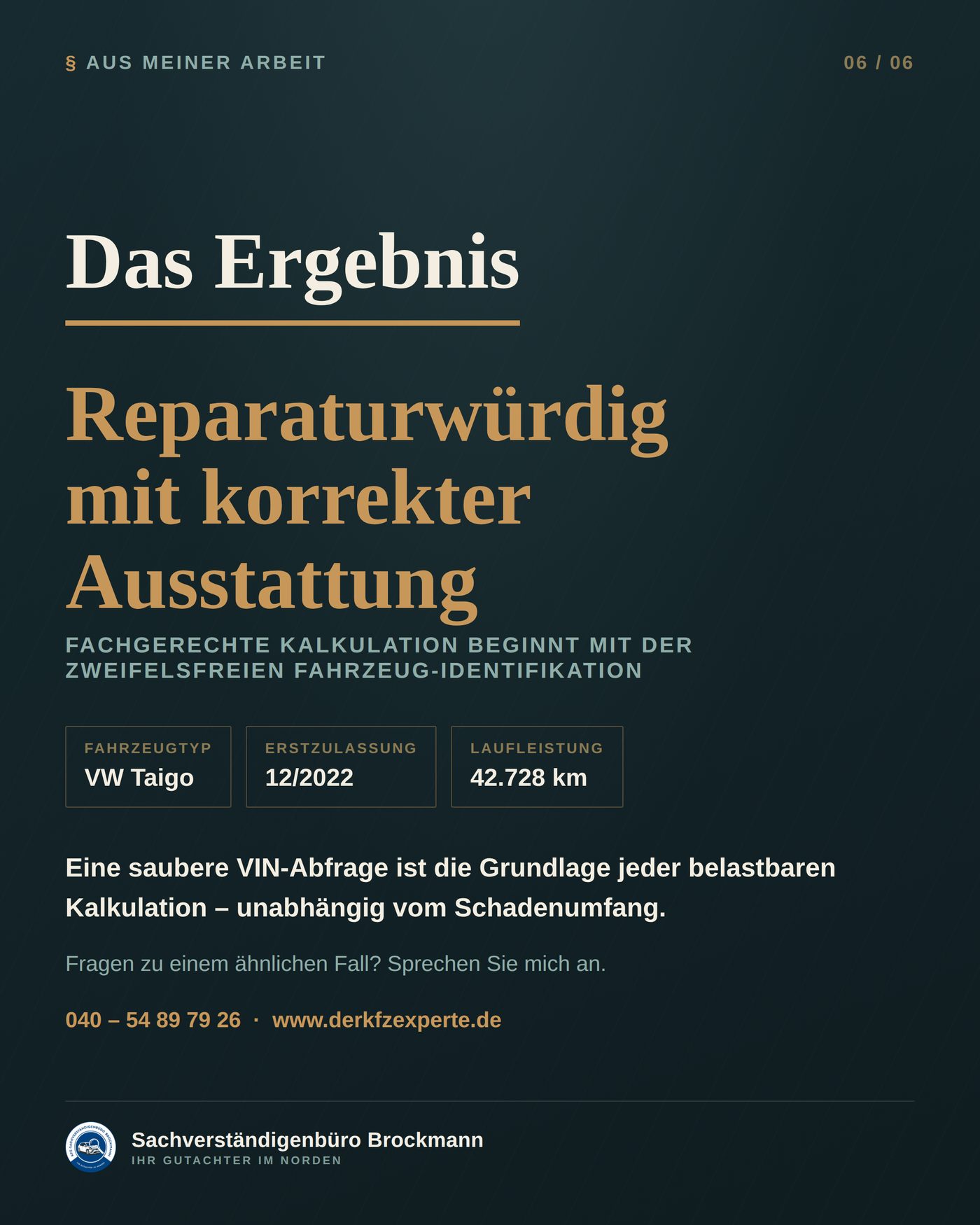 Firmenwagen – die Fahrgestellnummer als Grundlage der Kalkulation &ndash; Dokumentation Seite 6 von 6