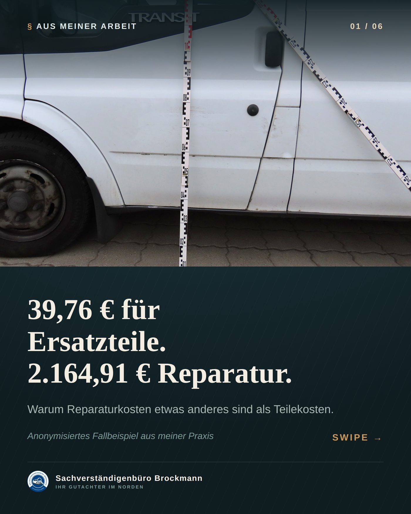 Ford Transit Kasten – 39,76 € Ersatzteile, 2.164,91 € Reparatur