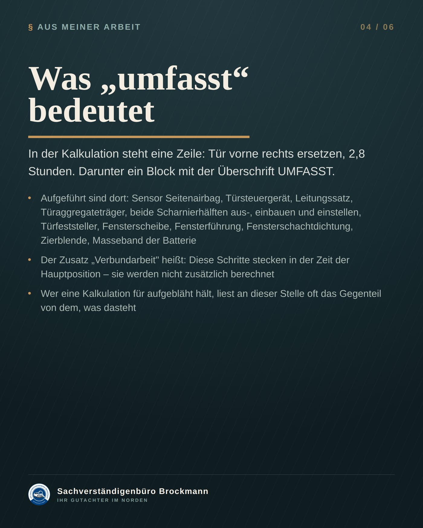VW Golf Variant – eine Zeile, zwanzig Handgriffe, ein Betrag – Dokumentation Seite 4 von 6